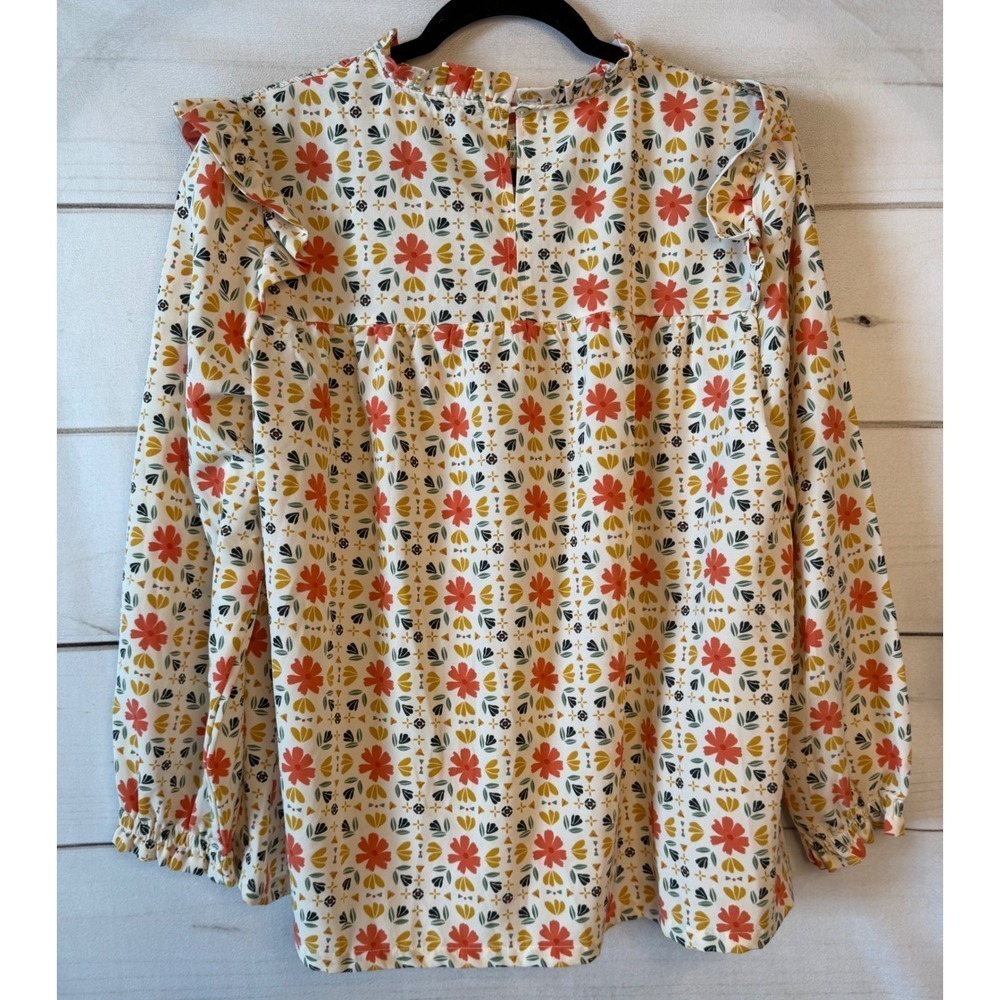 ⛱️🔥Michelle McDowell - Orange & Yellow Floral Smocked Blouse - L - Picture 2 of 5